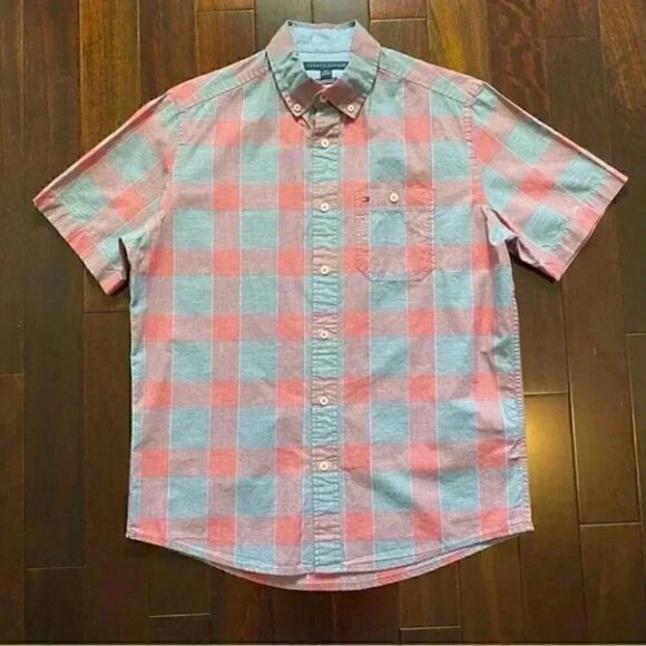 Tommy Hilfiger Mens Shirt Short Sleeve Button Down Red Grey Plaid Cotton Small - Picture 15 of 15
